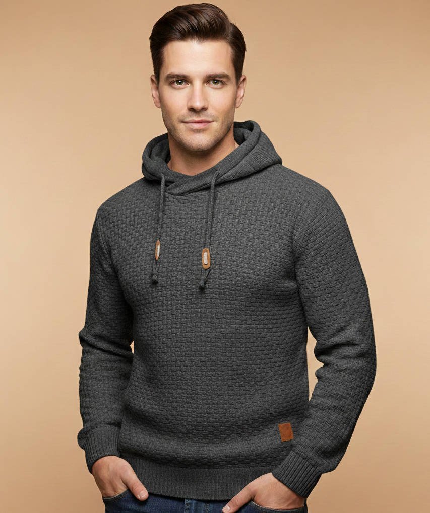 Men's Knit Hooded Jumper - Gunmetal Gray