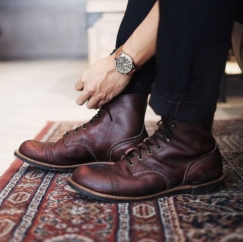 Men's Leather Work Boots - Coffee