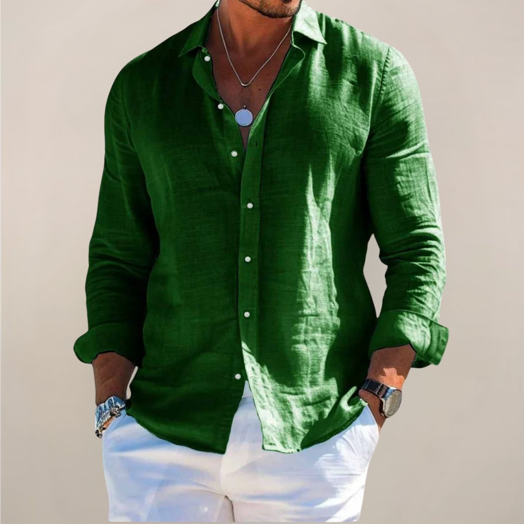 Men's Long Sleeve Vacation Shirt - Green
