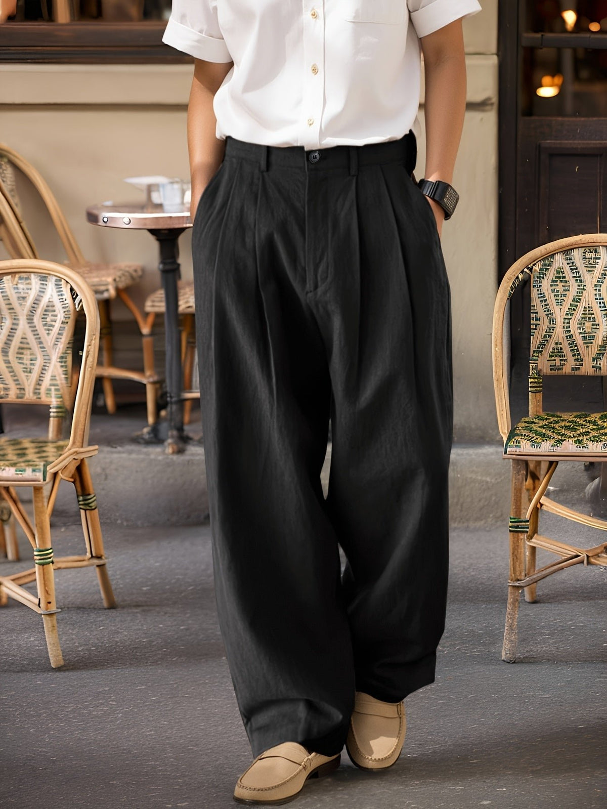 Men's Pleated Wide-Leg Trousers