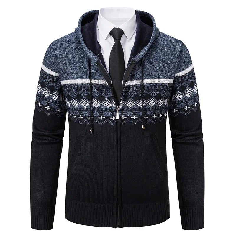 Men's Wool Hooded Cardigan - Blue Grey