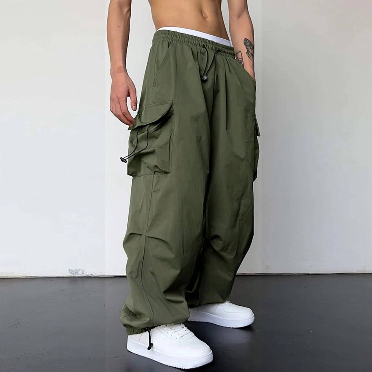 Men's Parachute Cargo Trousers - Green