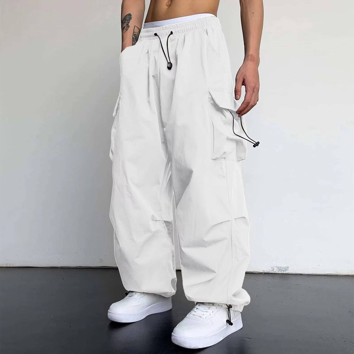 Men's Parachute Cargo Trousers - White