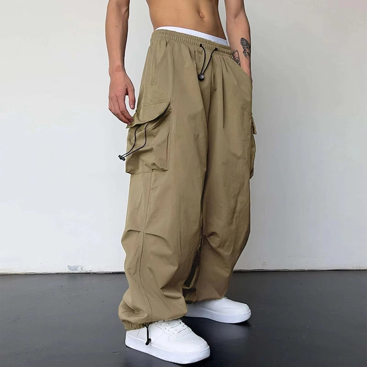 Men's Parachute Cargo Trousers - Beige