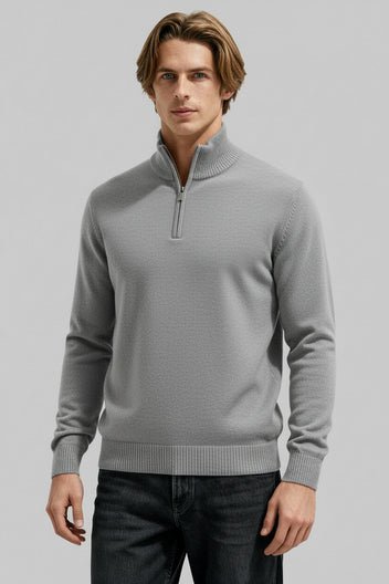 Men's Quarter-Zip Wool Jumper - Gray