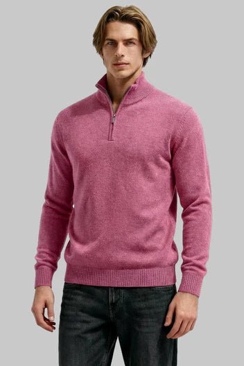 Men's Quarter-Zip Wool Jumper - Pink