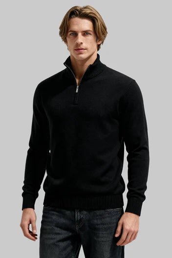 Men's Quarter-Zip Wool Jumper - Black