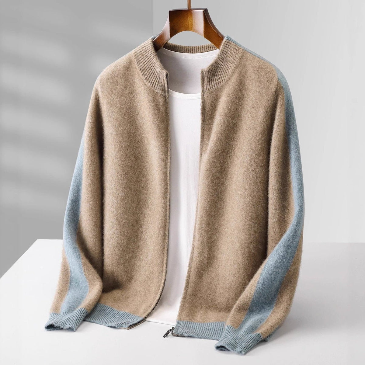 Men's Knit Zip Cardigan - Sandstone Beige