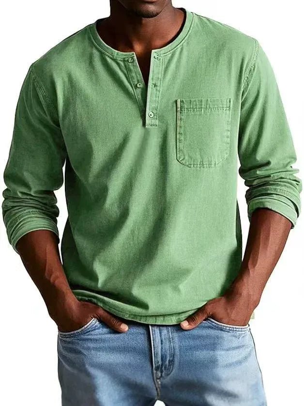 Men's Long Sleeve Henley Shirt - Green