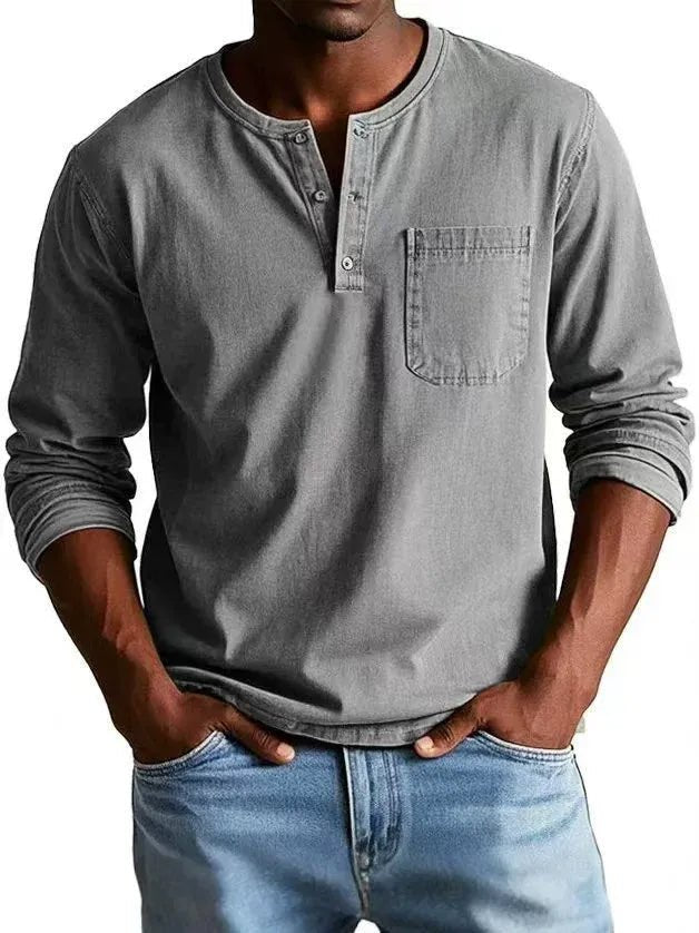 Men's Long Sleeve Henley Shirt - Grey