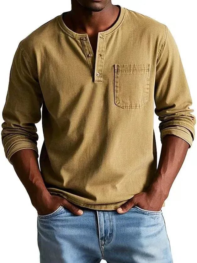 Men's Long Sleeve Henley Shirt - Khaki