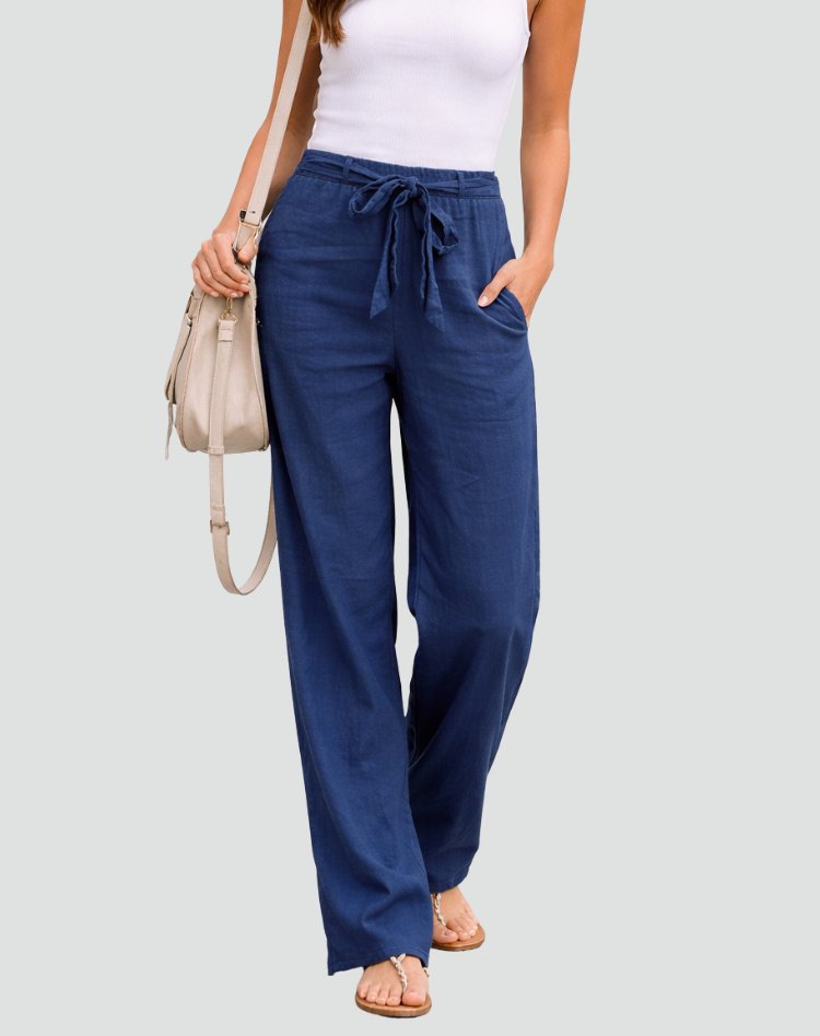 Women's Wide-Leg Trousers - Khaki
