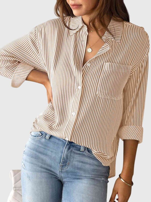 Women's Long Sleeve Striped Tie-Front Shirt