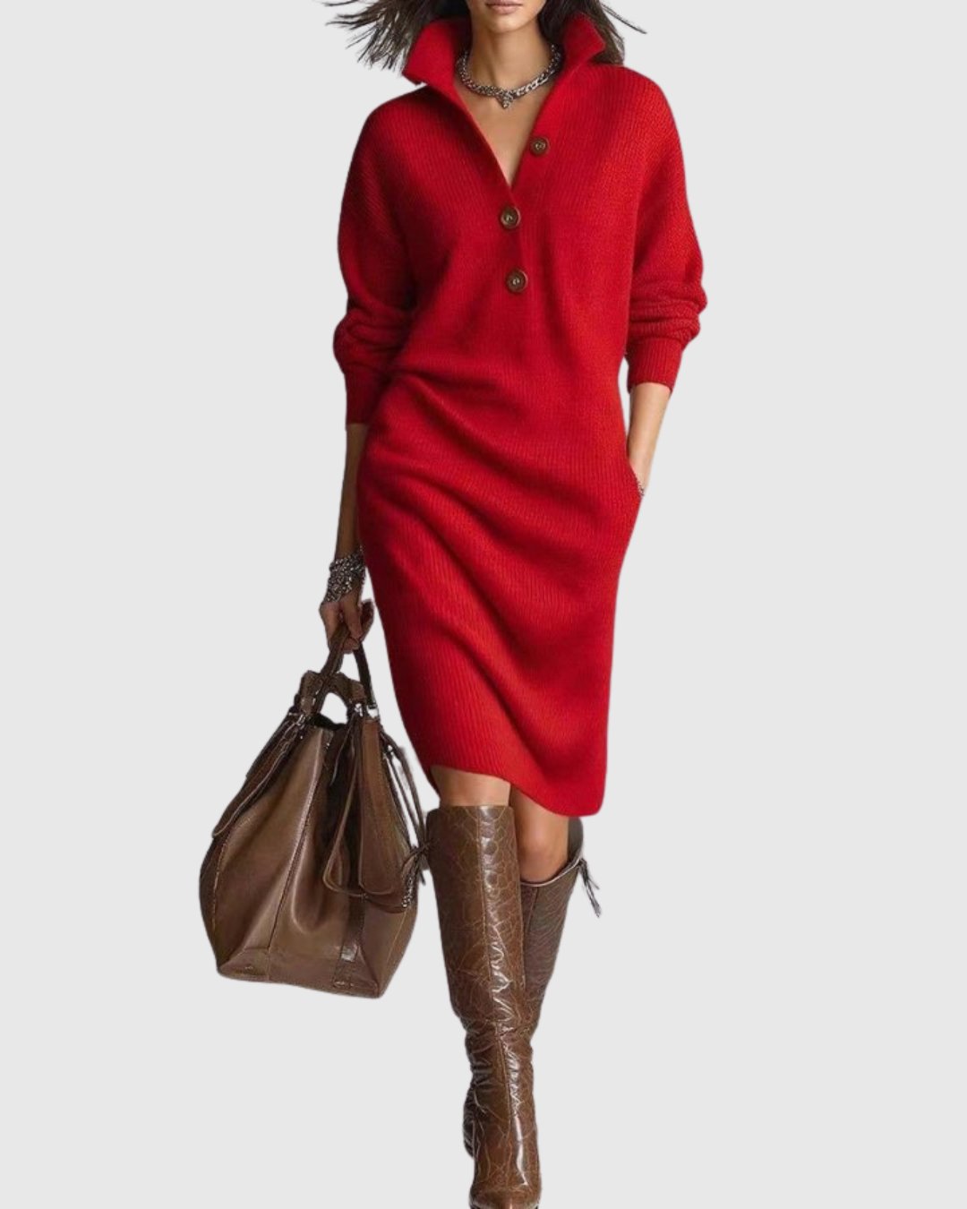 Women's Midi Jumper Dress - Red