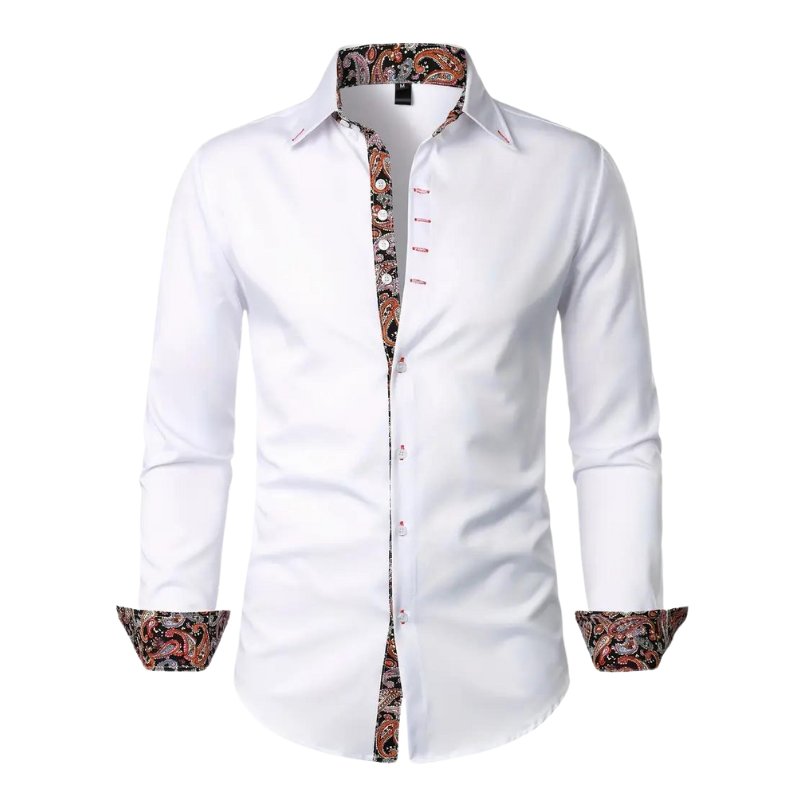 Men's Long Sleeve Slim Paisley Shirt - White