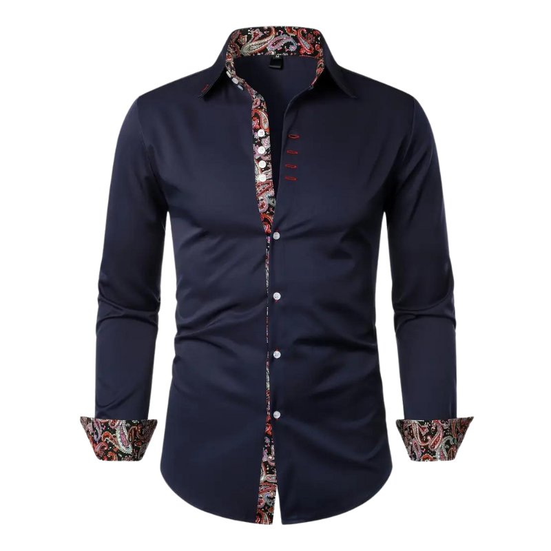 Men's Long Sleeve Slim Paisley Shirt - Navy Blue