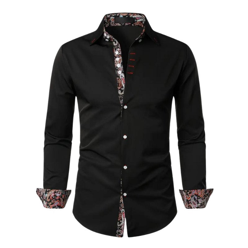 Men's Long Sleeve Slim Paisley Shirt - Black