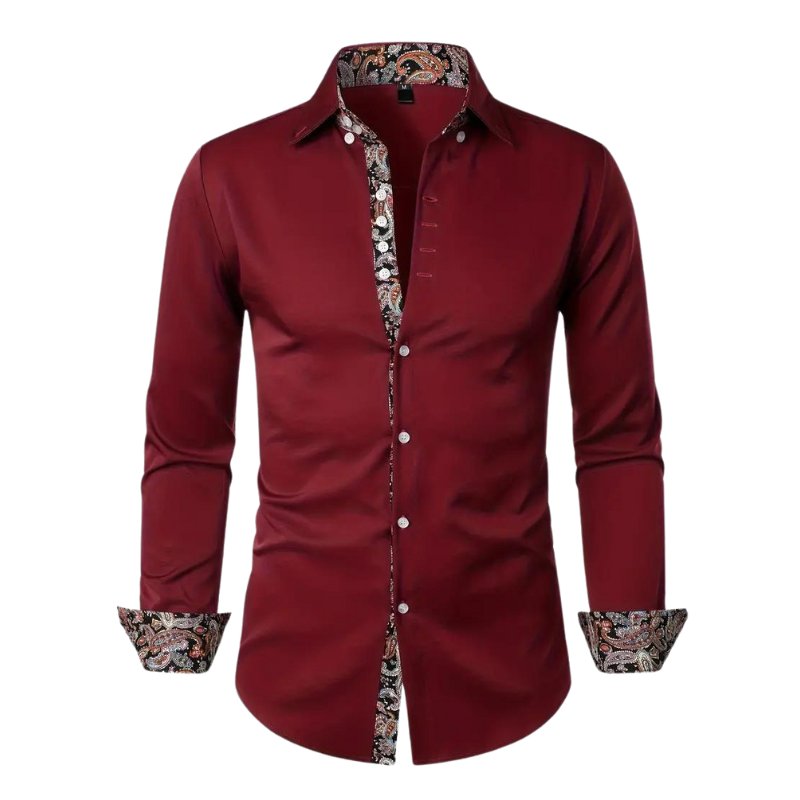 Men's Long Sleeve Slim Paisley Shirt - Burgundy