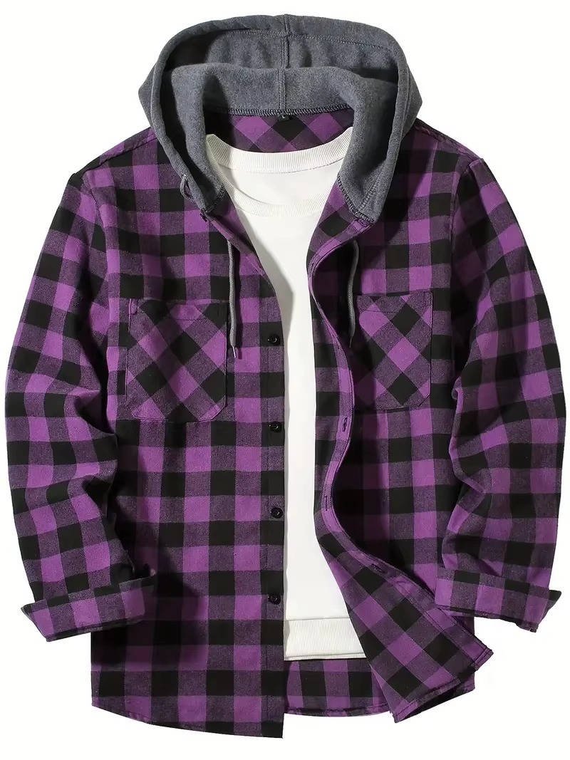 Men's Plaid Shirt Jacket - Purple