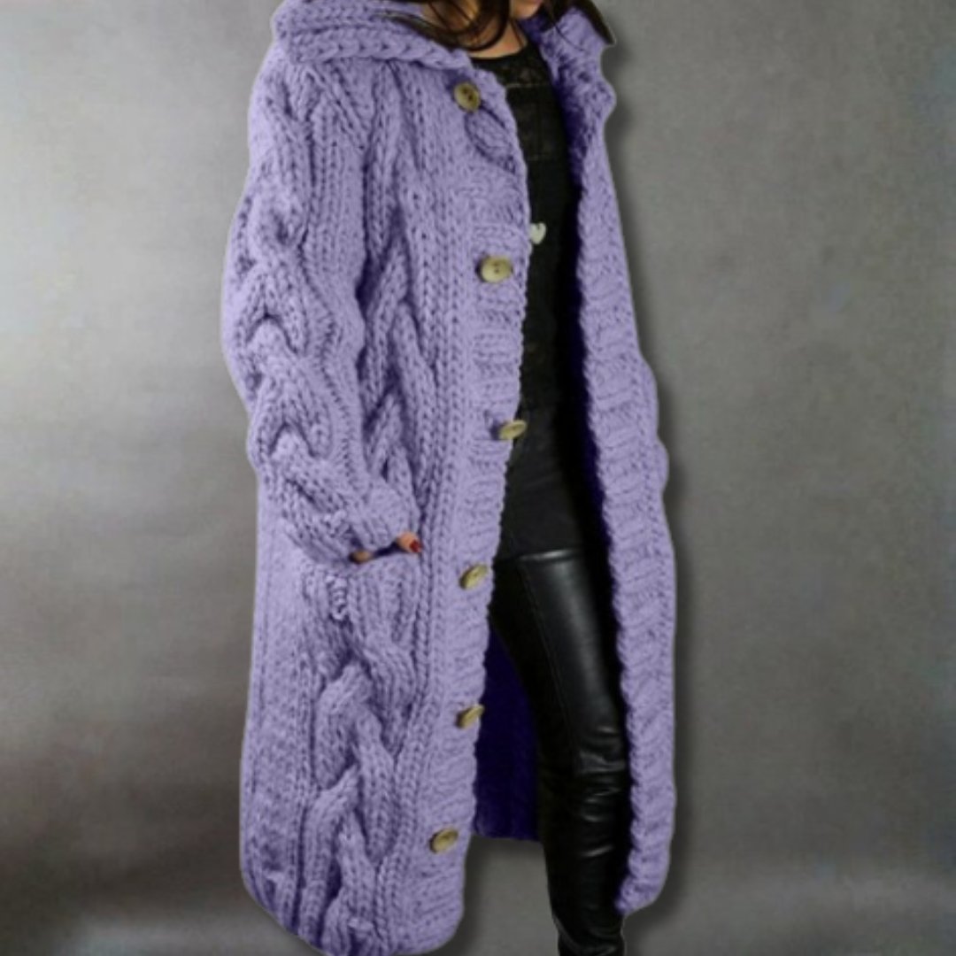 Women's Oversized Cable-Knit Cardigan Coat - Purple
