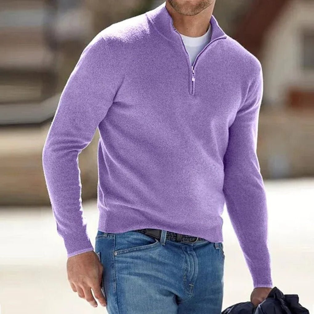 Men's Knit Quarter-Zip Jumper - Purple