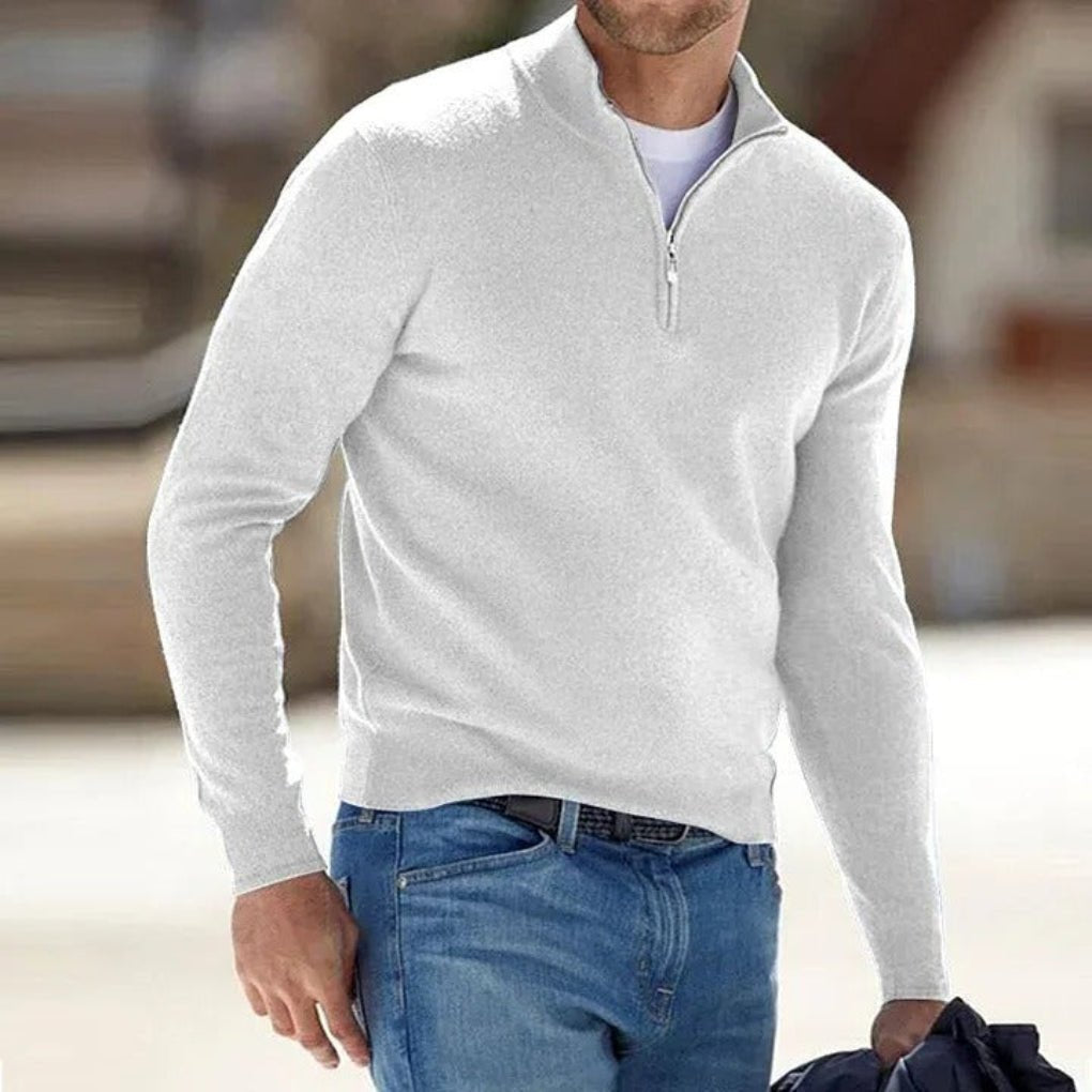 Men's Knit Quarter-Zip Jumper - White