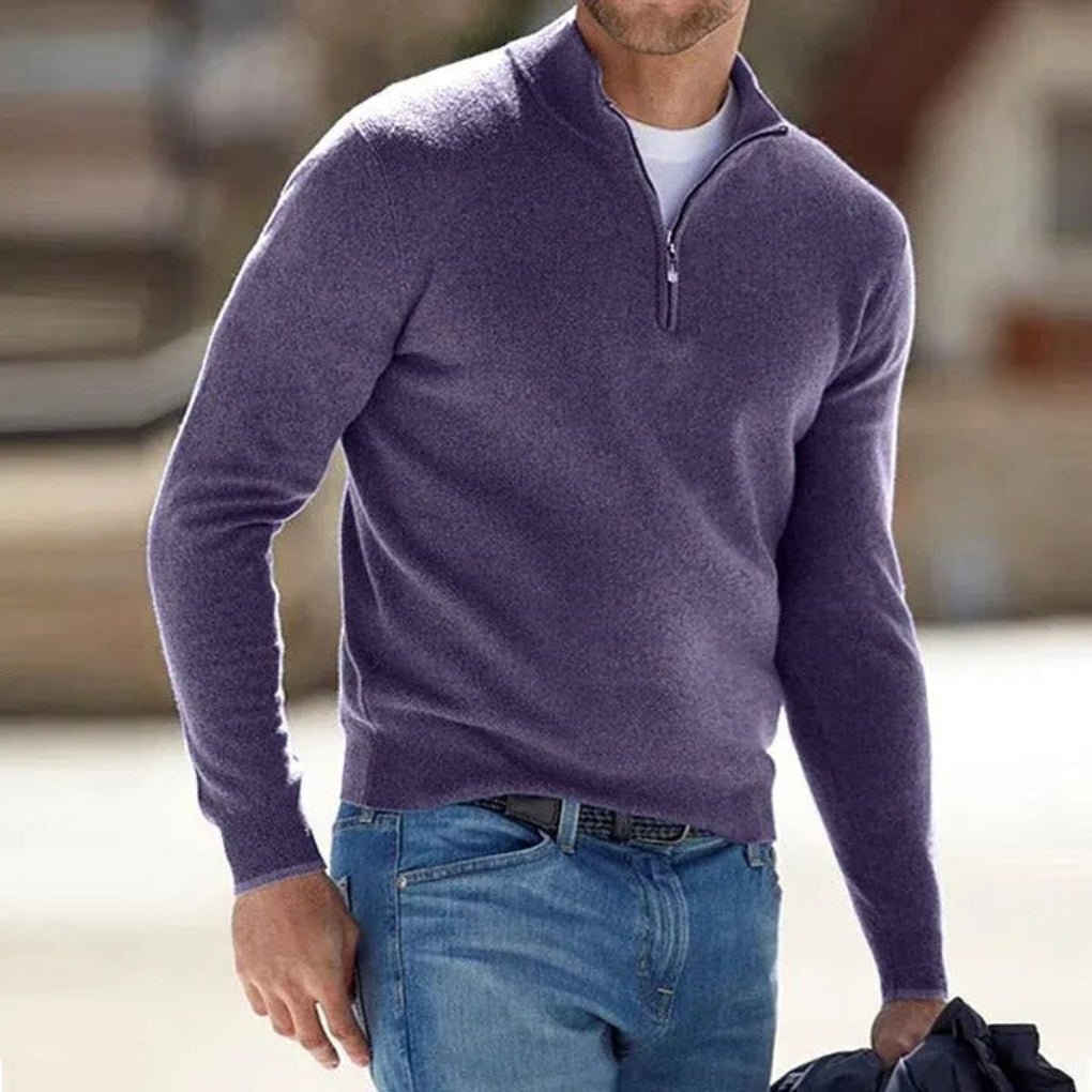 Men's Knit Quarter-Zip Jumper - Dark Purple