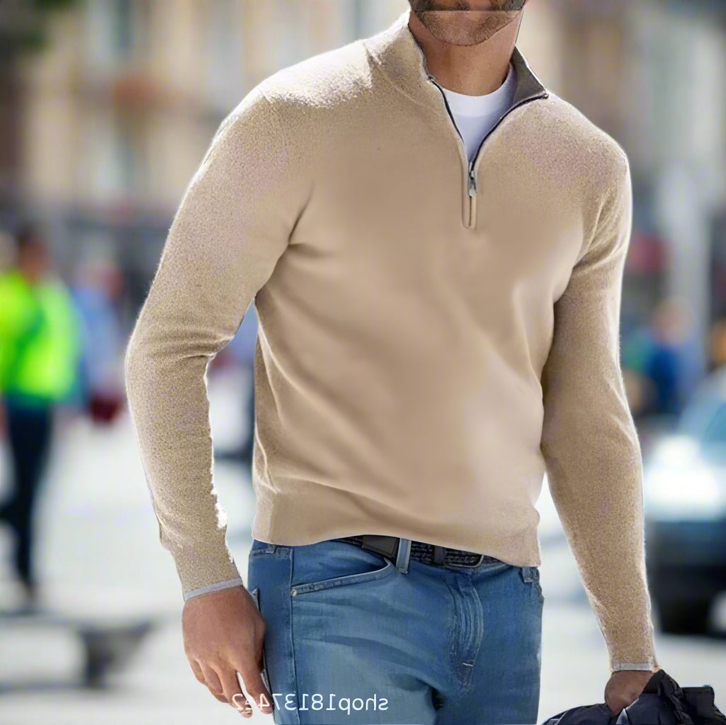 Men's Knit Quarter-Zip Jumper - Khaki