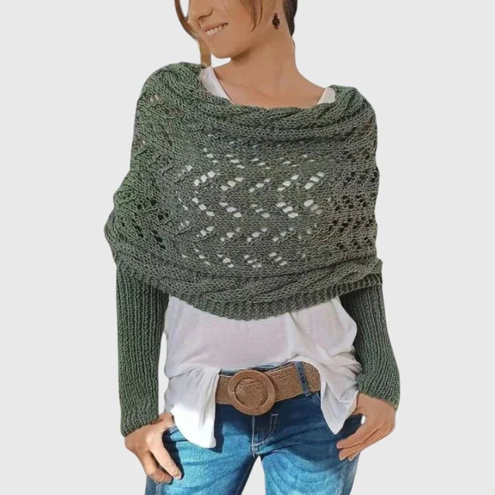 Women's Oversized Knit Wrap Shrug - Gray Green