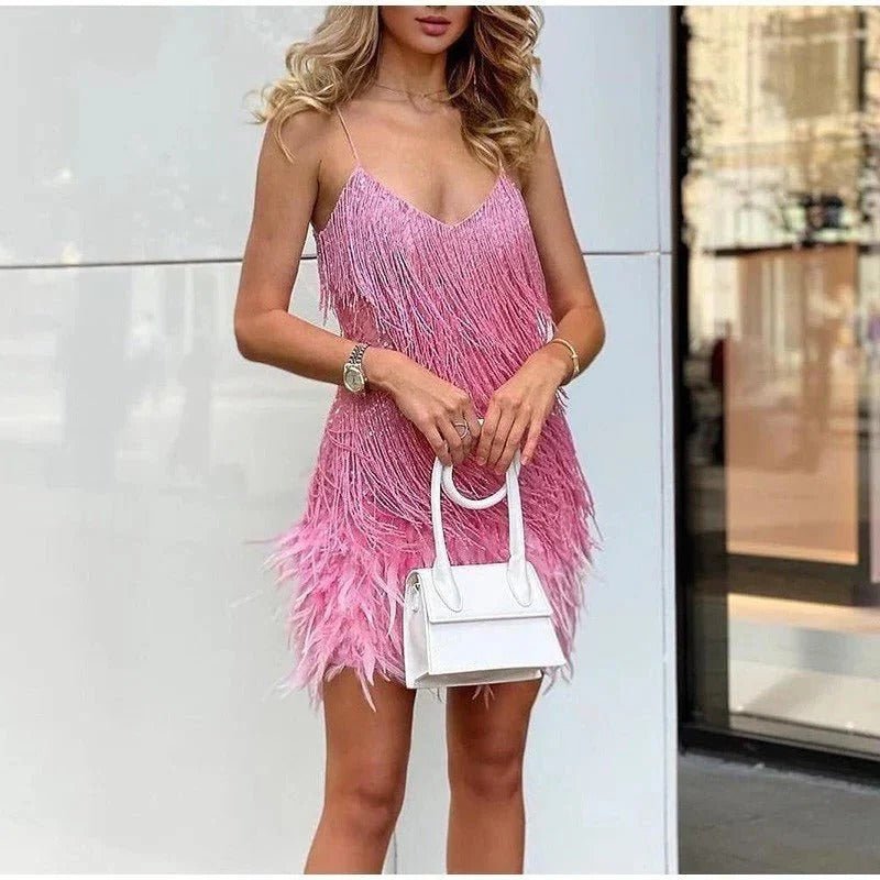 Women's Sequin Fringe Mini Dress - Pink
