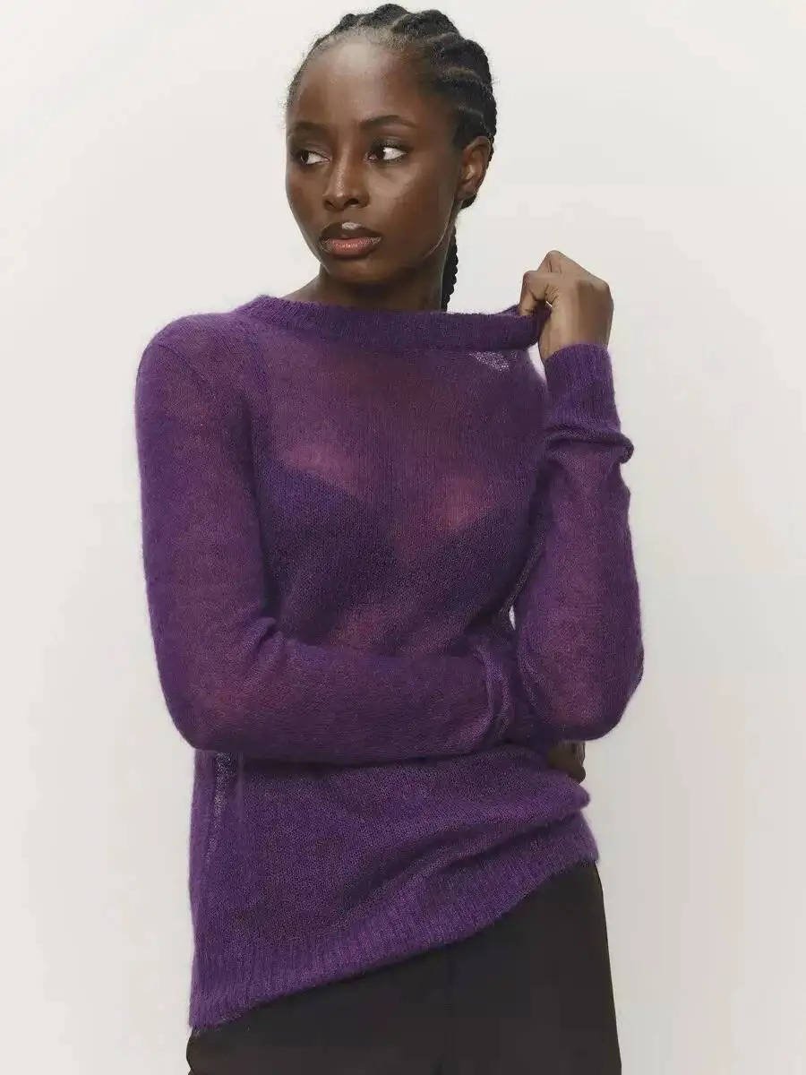 Women's Mohair Crewneck Jumper - Purple