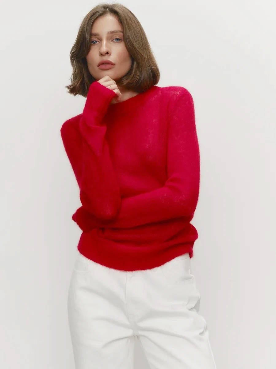 Women's Mohair Crewneck Jumper - Red