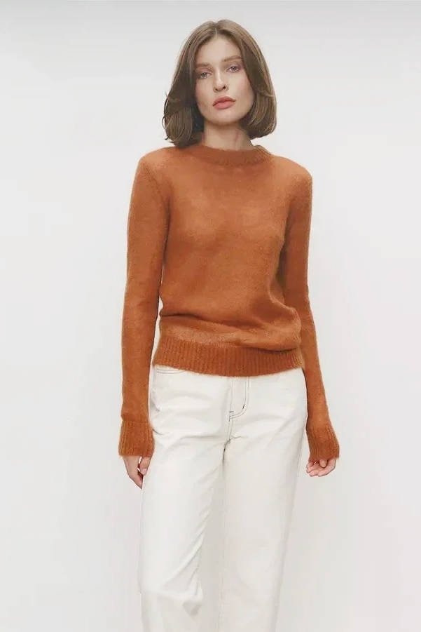 Women's Mohair Crewneck Jumper - Orange