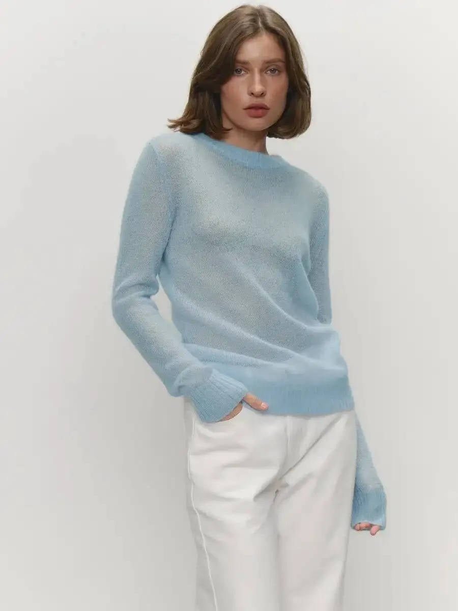 Women's Mohair Crewneck Jumper - Blue