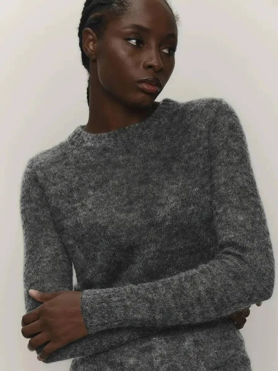 Women's Mohair Crewneck Jumper - Dark Gray
