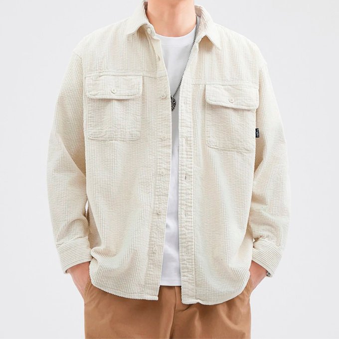 Men's Oversized Corduroy Shirt Jacket - Beige