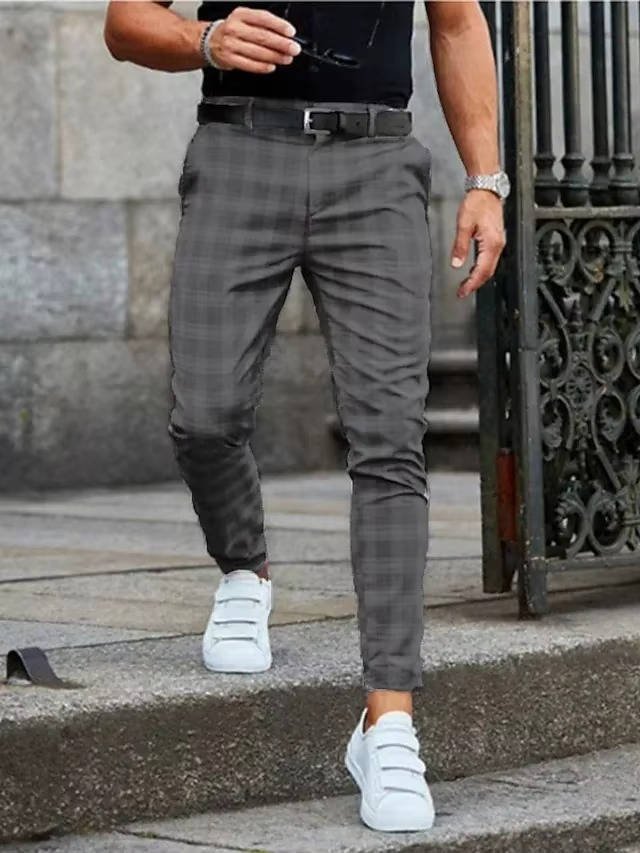 Men's Plaid Slim Cropped Trousers - Gray