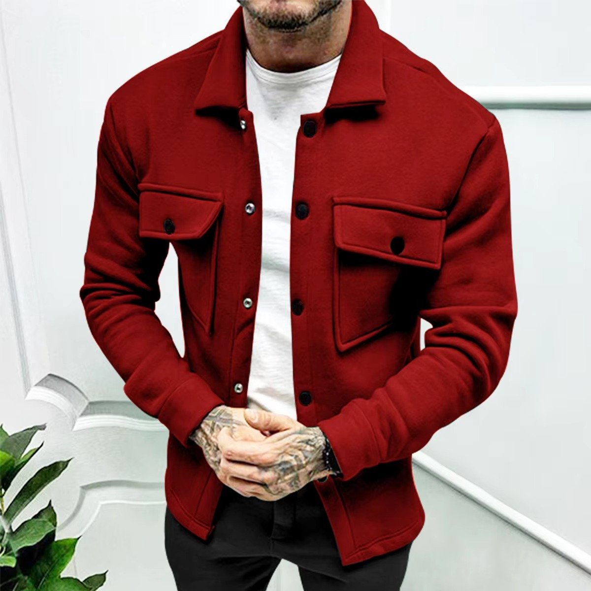 Men's Slim Fleece Shacket - Burgundy