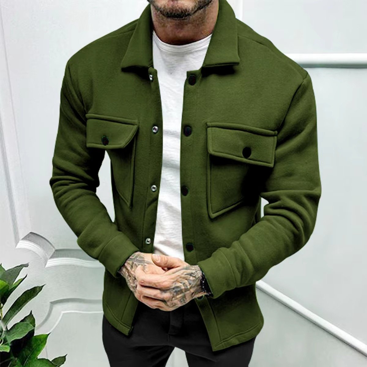 Men's Slim Fleece Shacket - Army Green