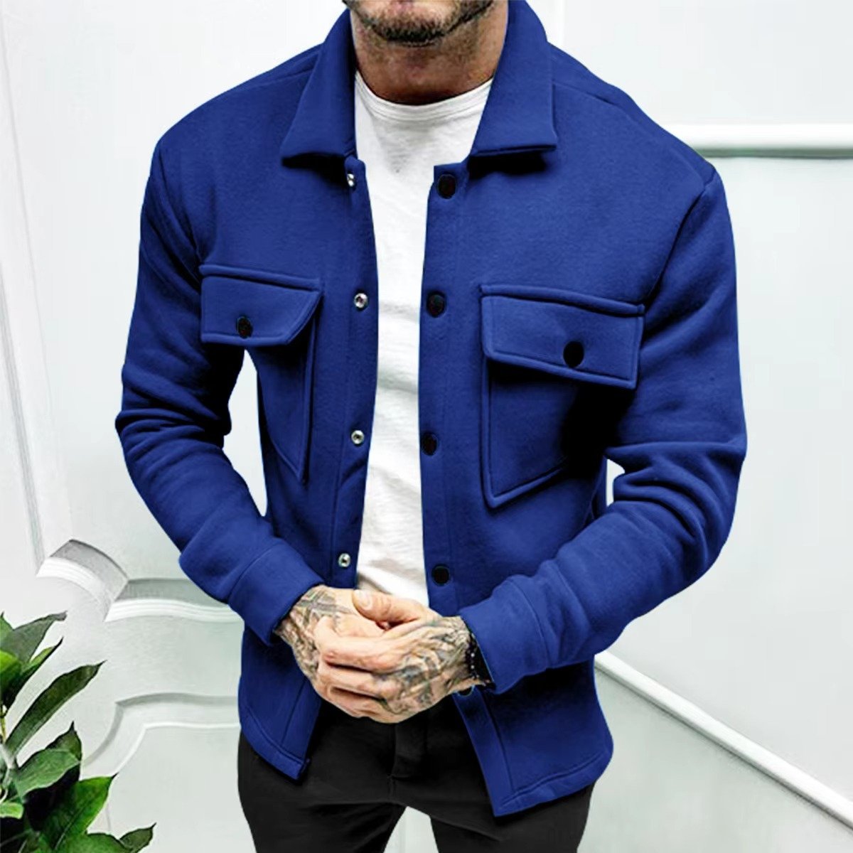 Men's Slim Fleece Shacket - Blue