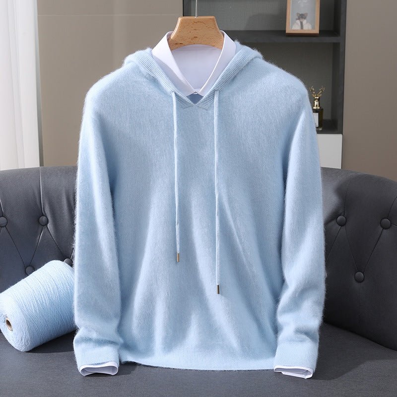 Men's Cashmere Knit Hoodie - Blue