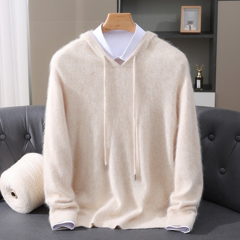 Men's Cashmere Knit Hoodie - Cream