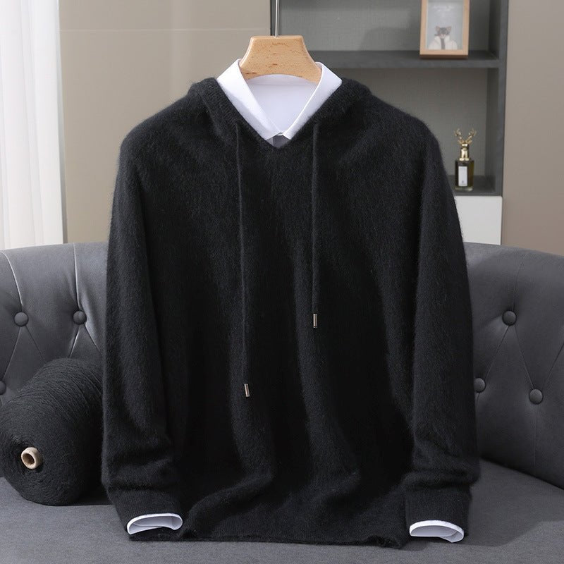 Men's Cashmere Knit Hoodie - Black