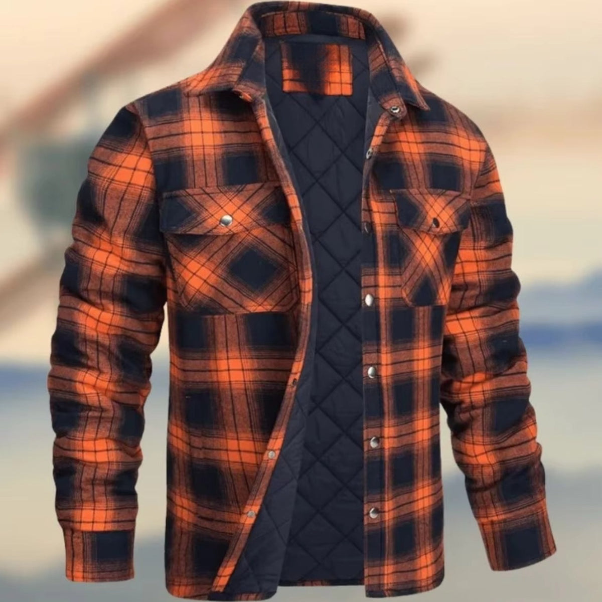 Men's Plaid Shirt Jacket - Orange