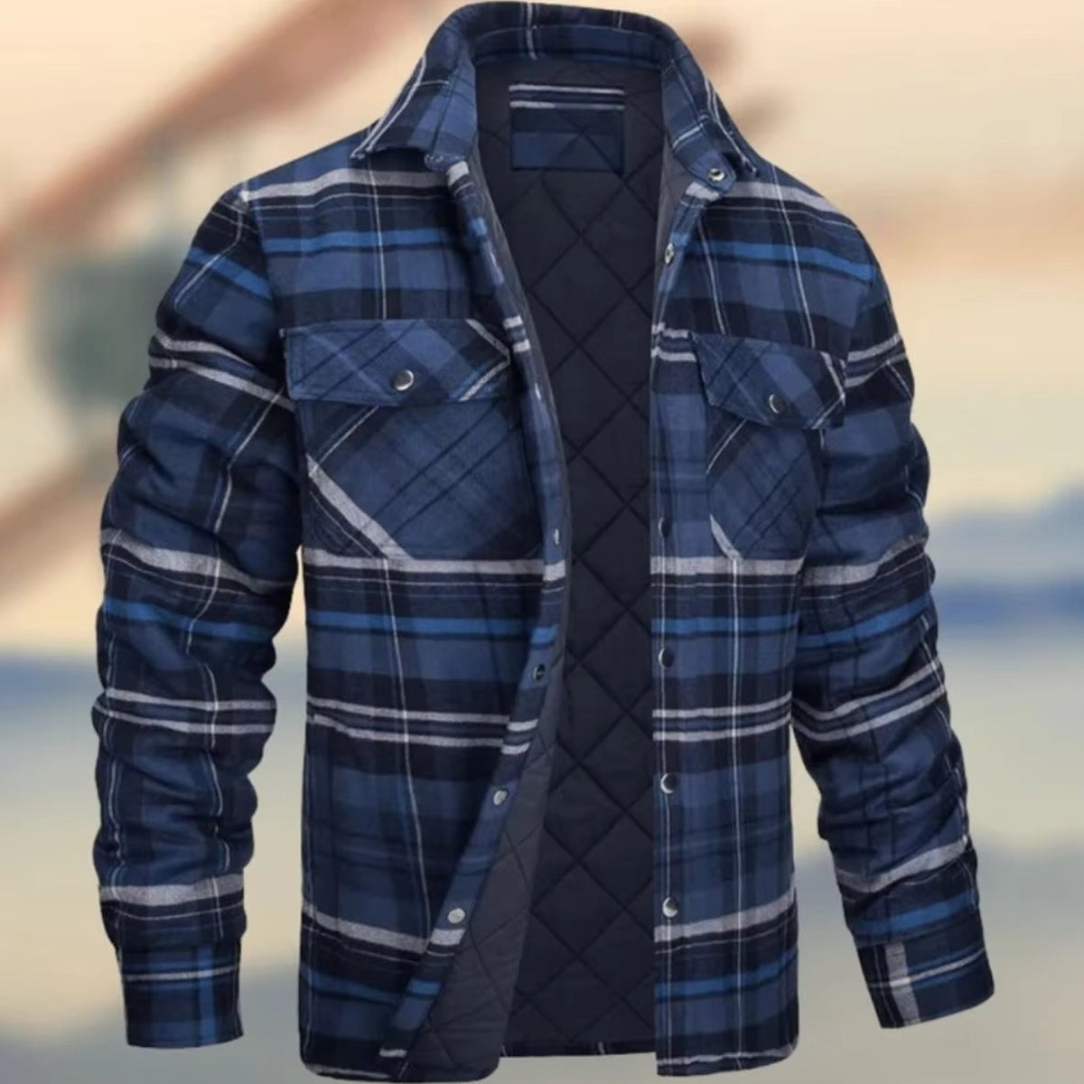Men's Plaid Shirt Jacket - Navy Blue