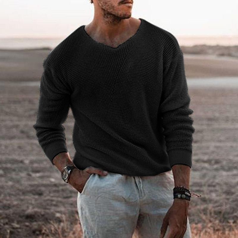 Men's V-Neck Knit Jumper - Black