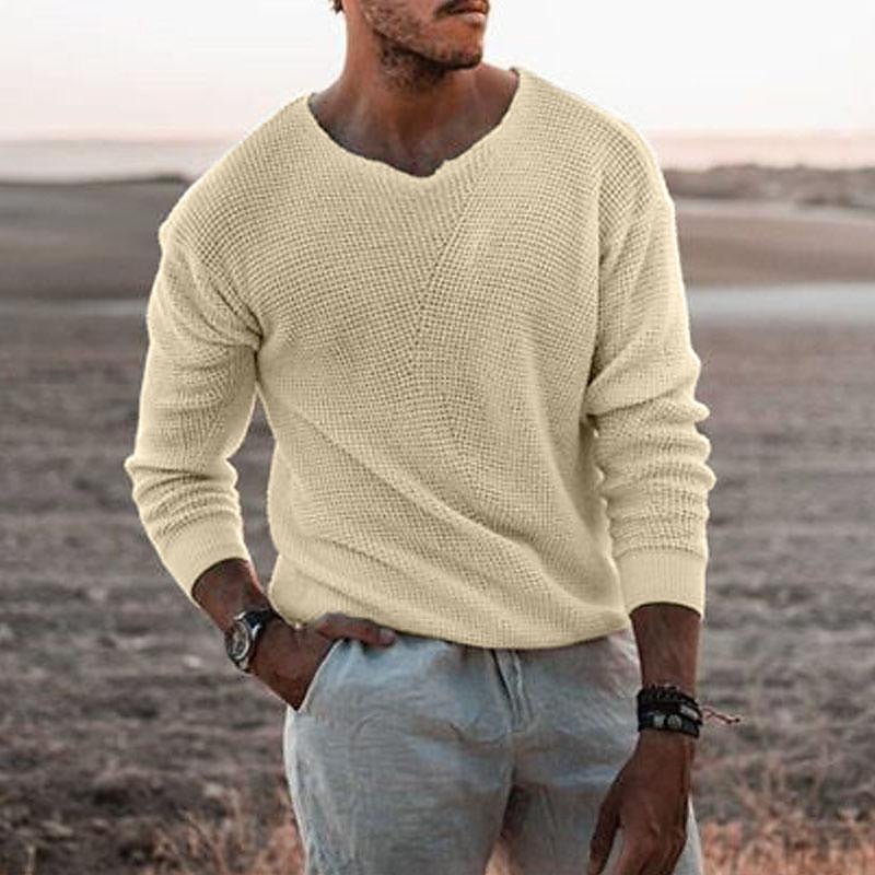 Men's V-Neck Knit Jumper - Beige