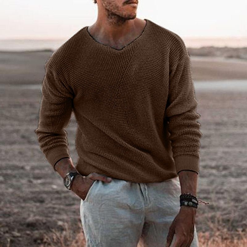 Men's V-Neck Knit Jumper - Camel