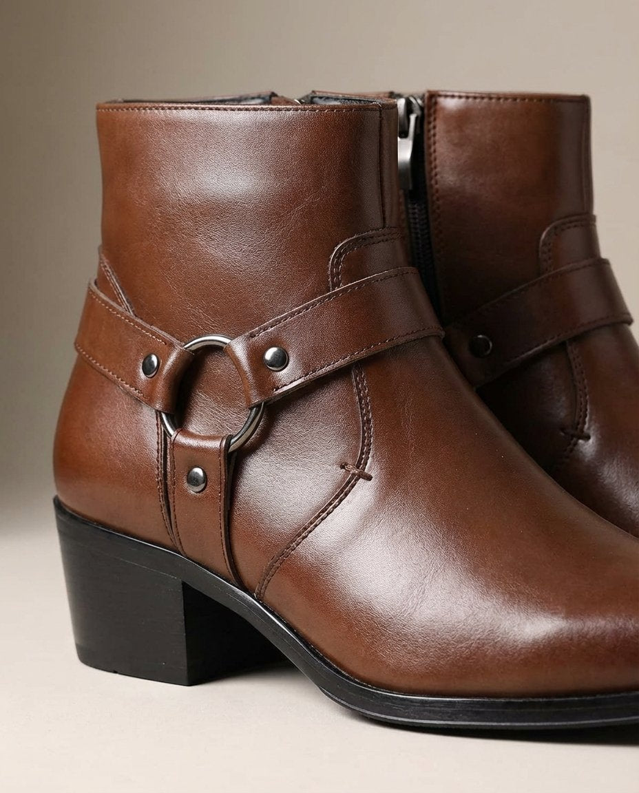 Men's Leather Harness Ankle Boots