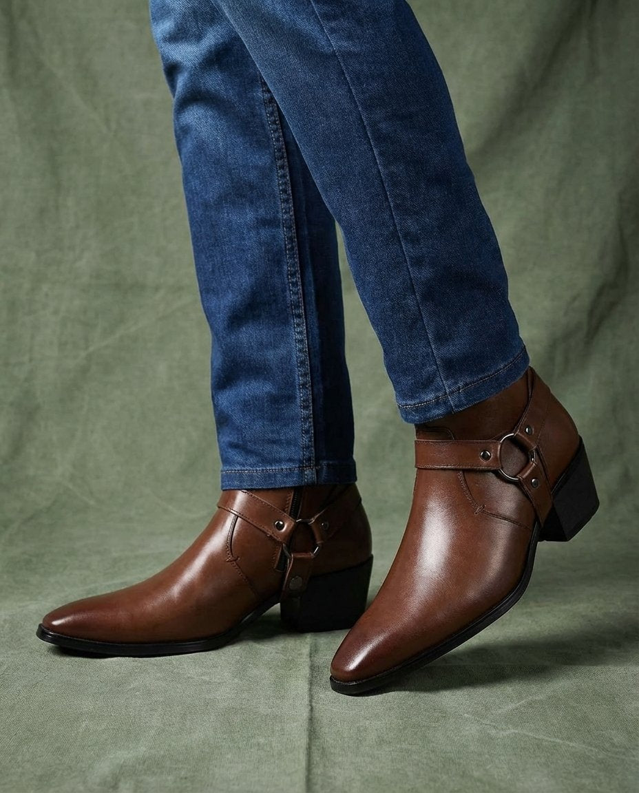Men's Leather Harness Ankle Boots